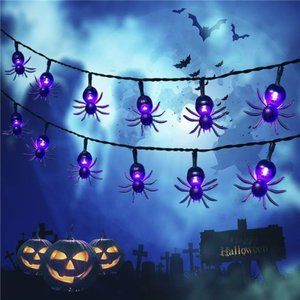 Halloween Solar String Lights,2Pack 30LED 20ft Purple Spider Lights with 8 Modes